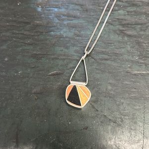 Sterling Silver Resin Pendant Necklace Vintage Vtg Geometric